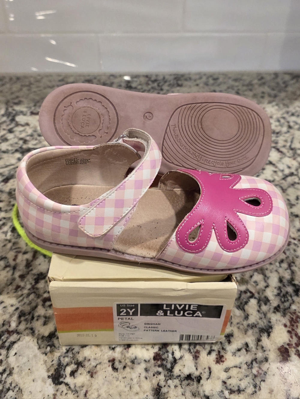 LIVIE & LUCA x Matilda Jane Girls Petal Gingham Leather Mary Jane Size 2Y